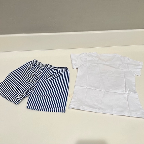 Baby matching Set striped tshirt and shorts, white and blue,whale graphic NEW - Picture 4 of 10